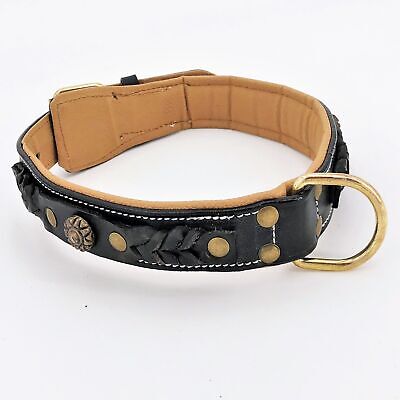 Genuine LEATHER Dog Collar Soft PADDED Metal Buckle for Medium Large Pet M L XL