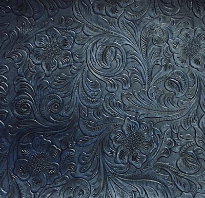1/2 Yard Faux Leather Navy Blue Embossed Cowboy Vinyl Western Tooled Upholstery
