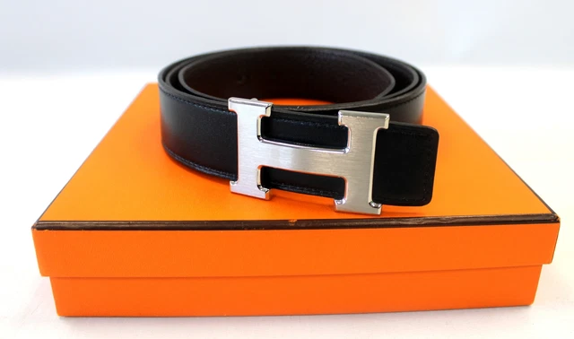 MENS HERMES BELT Reversible Black Brown Leather Buckle