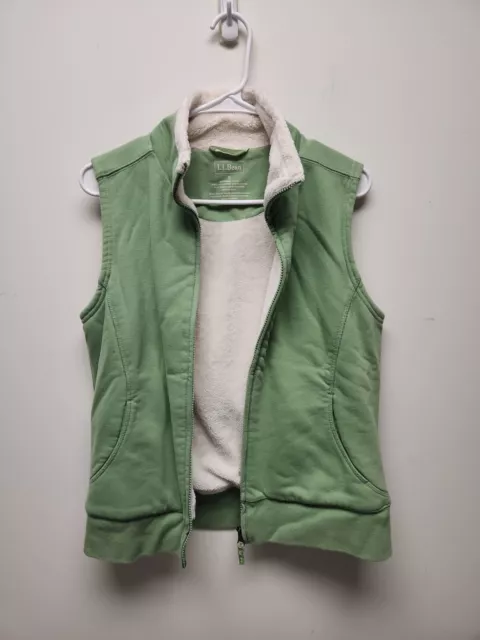 Womens LL Bean Vest Size Small Green Sherpa Lined Zip