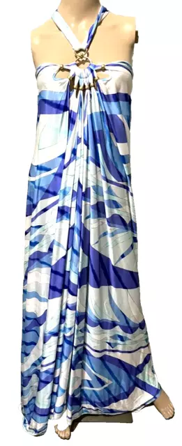 Emilio Pucci Spring 2011 Runway Blue White Dress Long Maxi Gown US 4 6 / IT 40