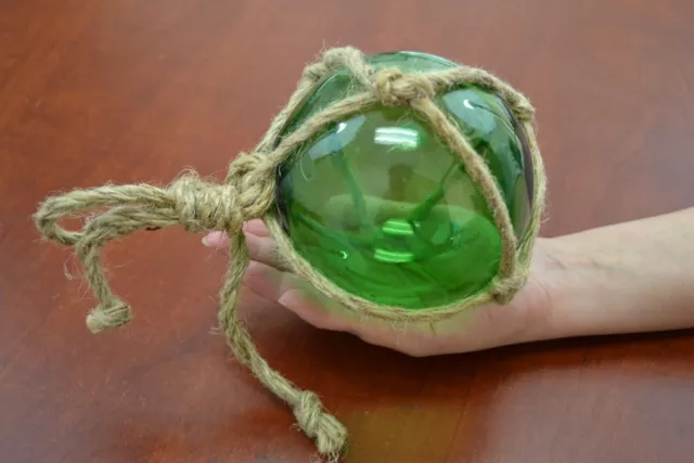 Reproduction Green Glass Float Ball With Fishing Net 5" #F-950