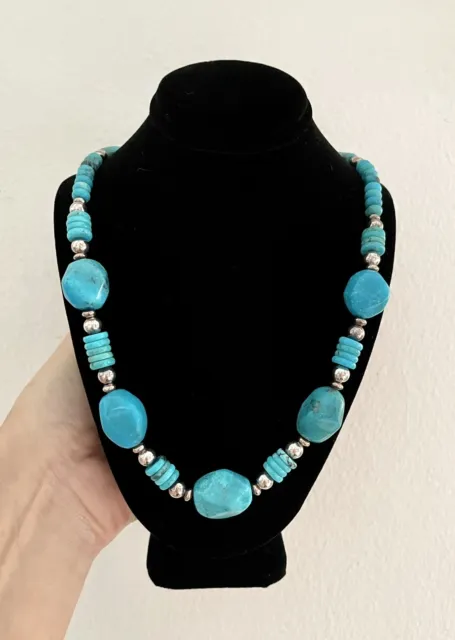 Native American Southwest Sterling Silver Turquoise Nugget Adjustable Necklace