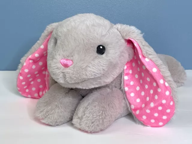 Dan Dee Pink Polka Dot Ears & Feet Bunny Rabbit 13" Plush Stuffed Animal Toy