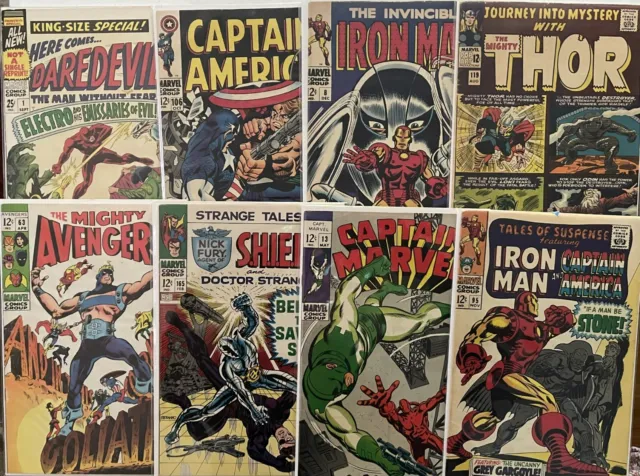 Marvel Silver Age 8 comic book Lot, Avengers, Capt America, Iron Man, Thor, DD
