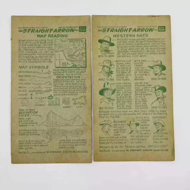 1952 Straight Arrow Set of 2 Book 4 Nabisco #3 #26 Western Hats Map Reading SC1