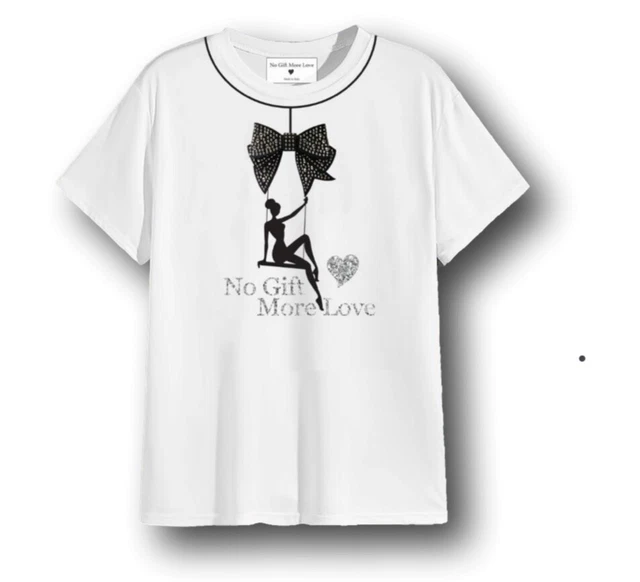 NO GIFT MORE LOVE WTS084 T-Shirt Donna Cotone con Accessorio Bianco