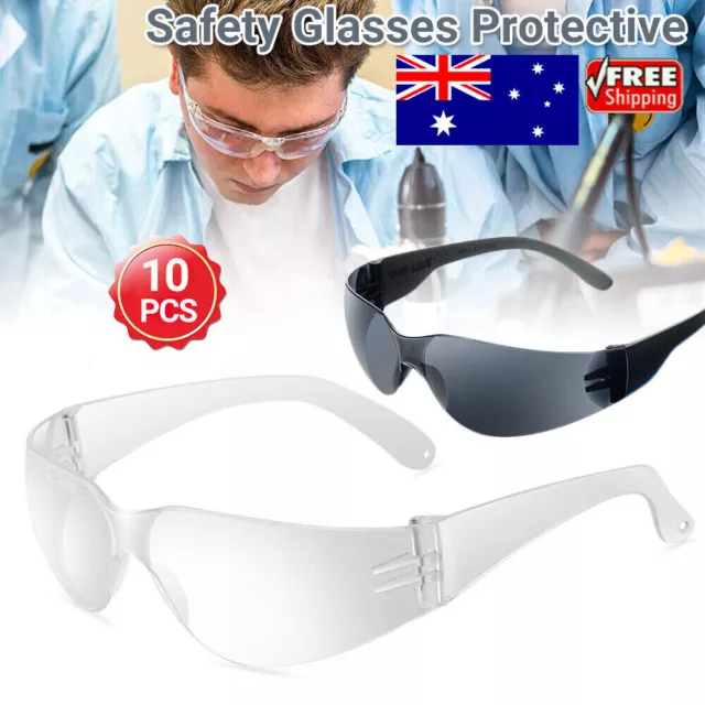 10pcs Clear Safety Glasses Protective Eyewear for Men Women Eye Protection AU