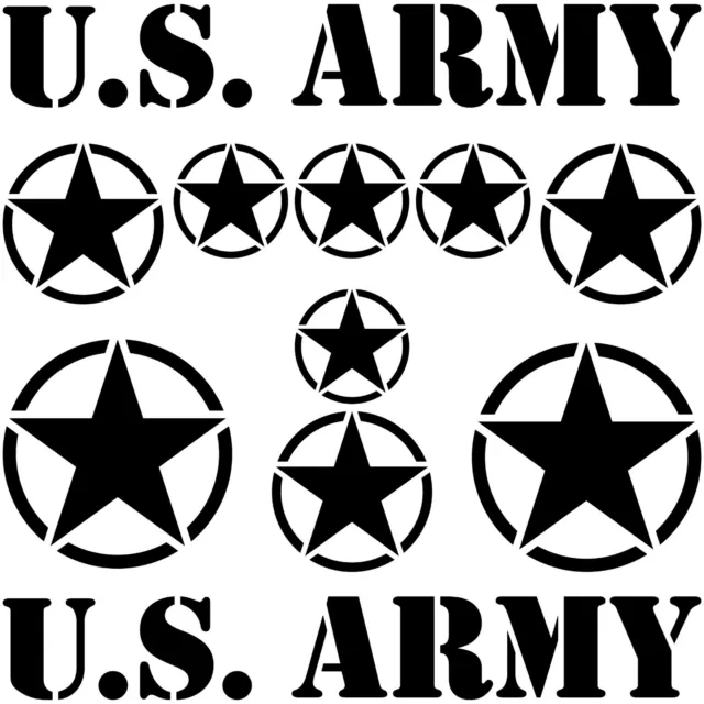 Set USA Stars & Writing Black US Army Navy Mp Car Sticker 4061963068922