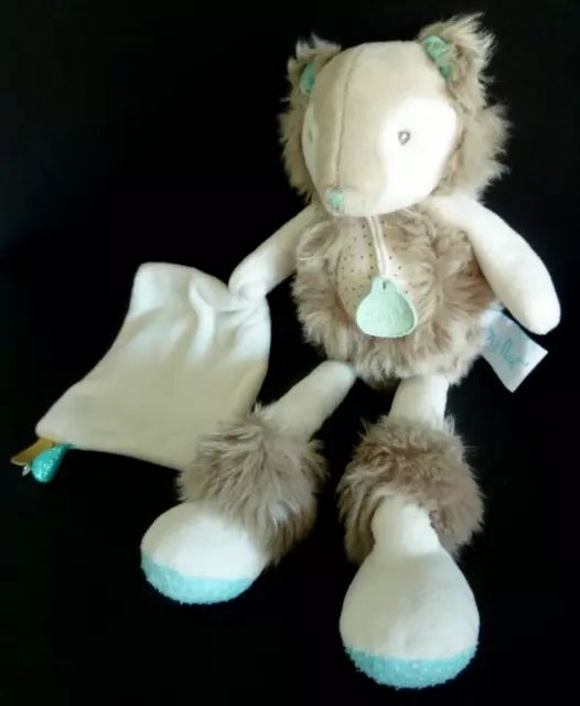 M9. DOUDOU BABY NAT OURS FRISOUNOURS PAPUCHE GRIS BLANC VERT BLEU MOUCHOIR 30cm