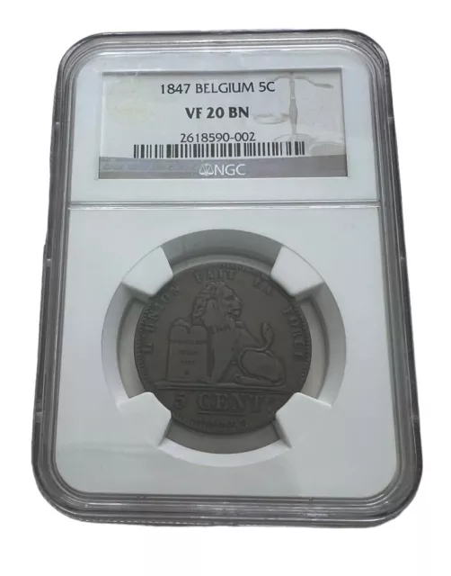 Coin, Belgium, Leopold I, 5 Centimes, 1847 Copper, KM:5.2 Graded VF20 NGC