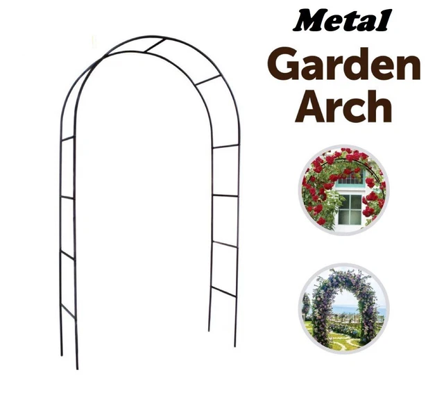 2.4M METAL GARDEN Arch Heavy Duty Strong Tubular Rose Climbing Plants ...