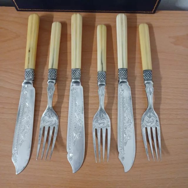 Antikes Fischbesteck 3 Gabeln + 3 Messer Jugendstil versilbert - Victorianisch !