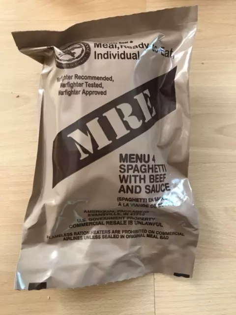 US ARMY MRE MEAL READY TO EAT TAGESRATION MENU 4 Spaghetti with Beef and Sauce