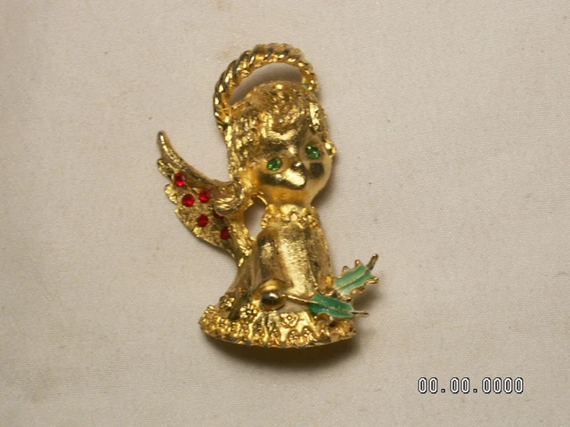 Vintage MYLU Color Oro, Strass, Smalto Natale Angelo Spilla