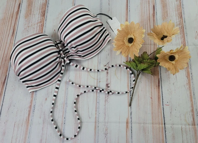 Shade & Shore Womens Bikini Top White Striped Underwire Padded Strapless Sz 36DD Shade & Shore Womens Bikini Top White Striped Underwire Padded Strapless Sz 36DD
