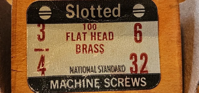 Lot of 100 Vintage Brass machine Screws #6-32  3/4"  Flat  Head Slotted 4.6oz