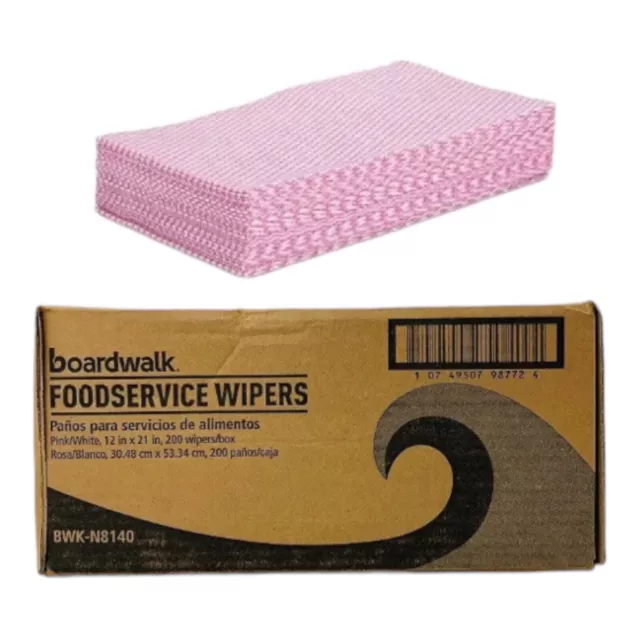 200/CS Boardwalk 12 x 21 Foodservice Wipers, Pink/White, BWKN8140