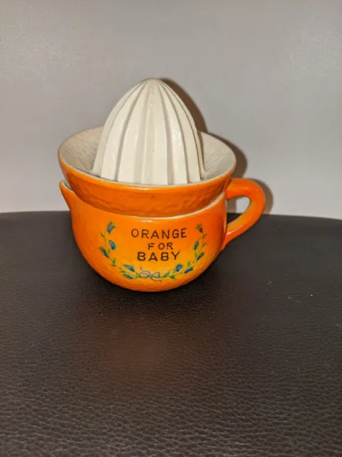 Escamador de cerámica cítricos vintage de 4""h naranja para bebé 427 2 piezas Japón años 18-14 1970