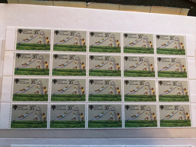 Australia Stamps 1979 INTERNATIONAL YEAR of the CHILD' - of 20 x 20c MNH Sheet
