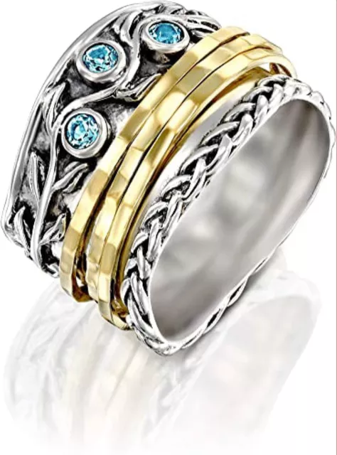 BLUE TOPAZ RING 925 Sterling Silver Spinner Ring Mediation Handmade ...