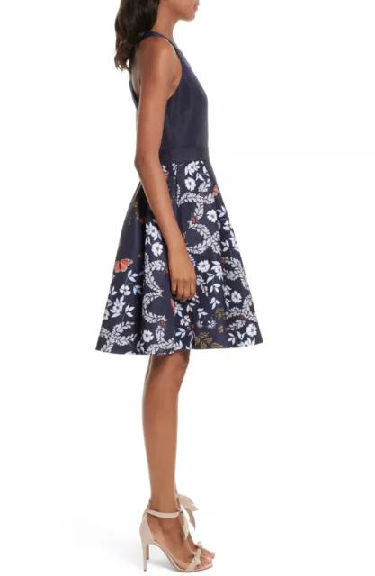 TED BAKER BETHAH Kyoto Blue Floral Fit & Flare Midi Dress Size TB 5 US ...