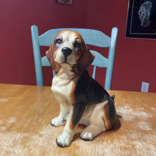 Vintage Larger Porcelain Beagle Dog Puppy. Made In Japan. Damaged