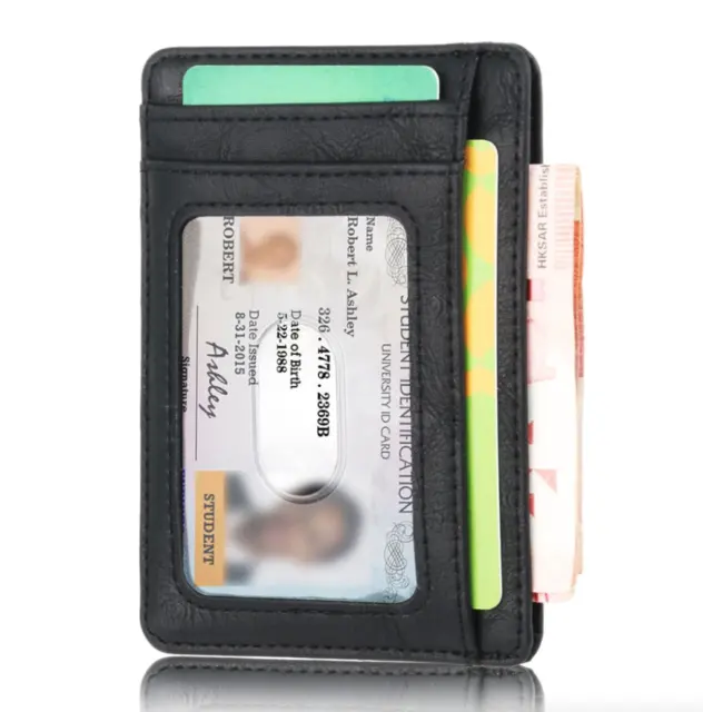 Mens Leather Slim Wallet RFID Blocking Minimalist ID Holder Credit Card Wallet 2