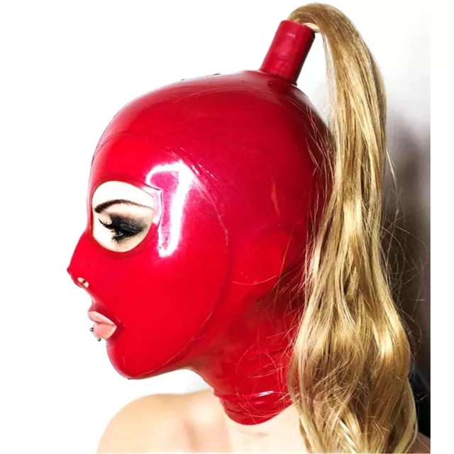 Unisex Kopfbedeckung Geschenk Latex Maske Tragen Nasen Club Reißverschluss Rot