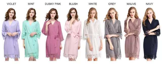 Ladies Rayon Cotton Wedding Bridal Party Robes Bride Bridesmaid Dressing Gown 3