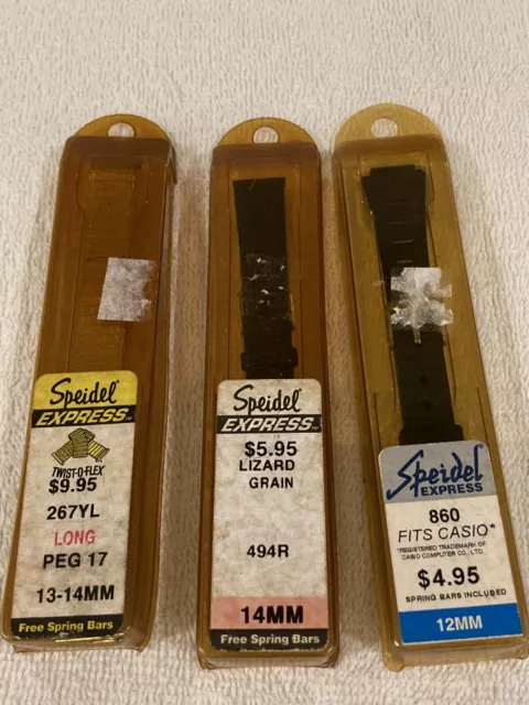 Lot Of  3 Vintage Speidel Express Leather & Stretch Watch Bands W/ Boxes Women’s