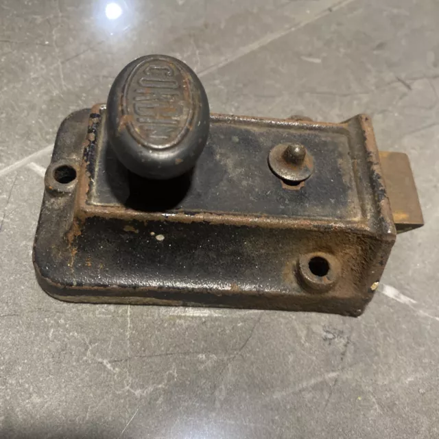 Vtg Antique Corbin Door Lock Latch Deadbolt Brass Turn Knob Black Body, Working