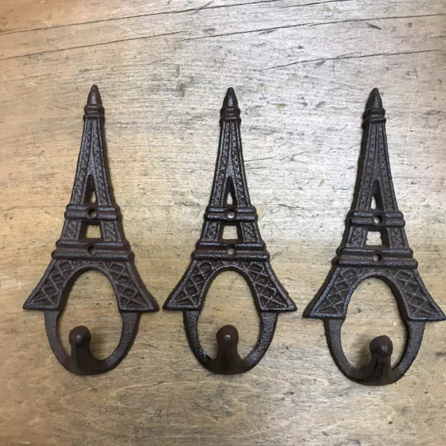 3 Cast Iron Antique Style Rustic Eiffel Tower￼ Coat Hooks Hat Hook Rack Towel