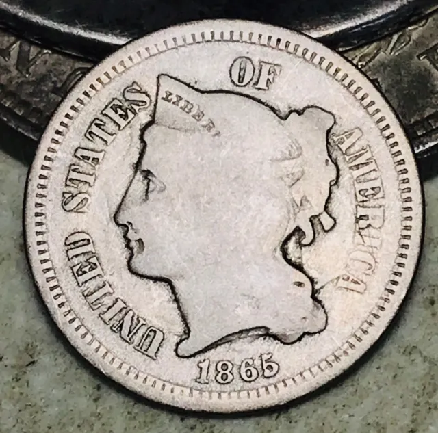 1865 Three Cent Nickel Piece 3C Circulated Civil War Date US Type Coin CC17795