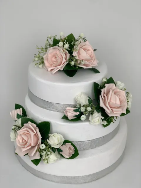 Fiori di rosa topper torta fiori di nozze, gypsophila posy con mazzi di rose