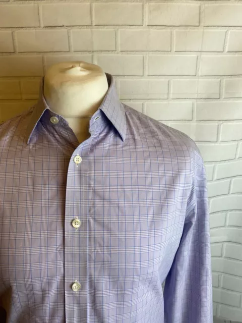 Camicia Charles Tyrwhitt blu a scacchi 16"" - 35"" aderente con bottoni polsino NON FERRO