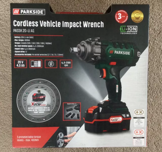 Parkside Akku-Fahrzeug-Schlagschrauber 20 V bloß mit Koffer & Steckdosen 400Nm 1/2""