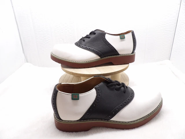 School Issue Saddle Shoes Varsity Girls Youth 3.5 M Black White Leather 6300BKC