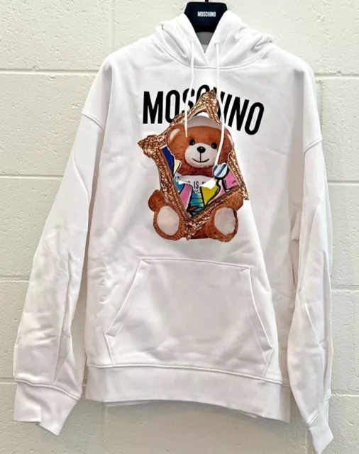 SS20 Moschino Couture Jeremy Scott Teddybear Bursting Thru Painting White Hoodie