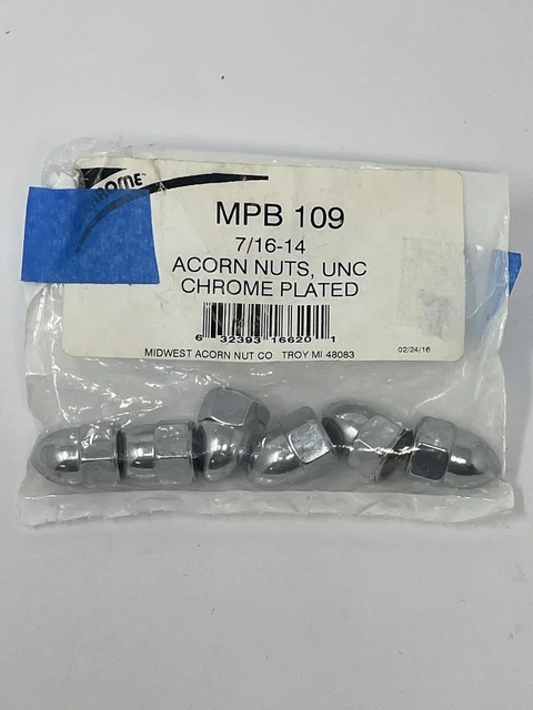 Lot of 6 Chrome Plated Acorn Nuts 7/16-14 Midwest Acorn Nut Co MPB 109