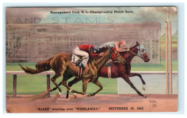 1942 Narragansett RI Rhode Island Alsab Over Whirlaway Horse Race Damaged
