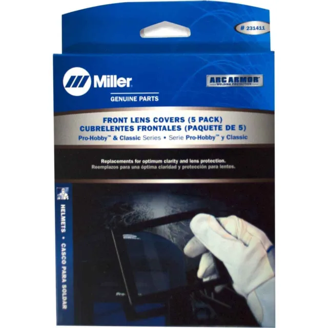 Miller 231411 Pro Hobby Welding Helmet Replacement Front Lens Covers Pack Of 5