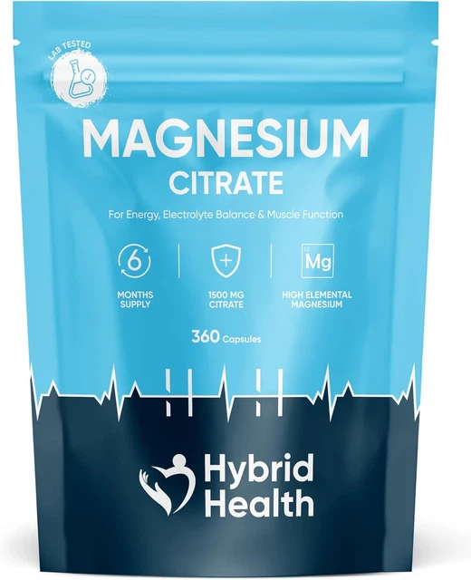 MAGNESIUM CITRATE 1500MG Supplement - 360 Vegan Capsules, High-Strength ...