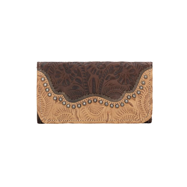 American West Womens Saddle Ridge Ladies' Tri-fold Wallet - Chestnut