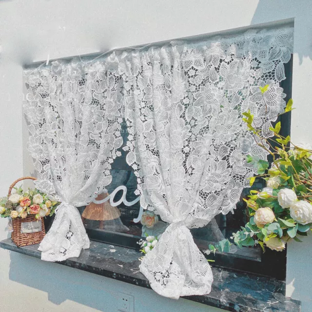1X Home Embroidered Hollow Lace Curtain Window Drape Cafe French Pastoral Drape