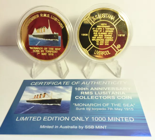 NEW 2015 Remember RMS LUSITANIA 1 Oz Coin C.O.A. LTD 1,000 (No Tin)