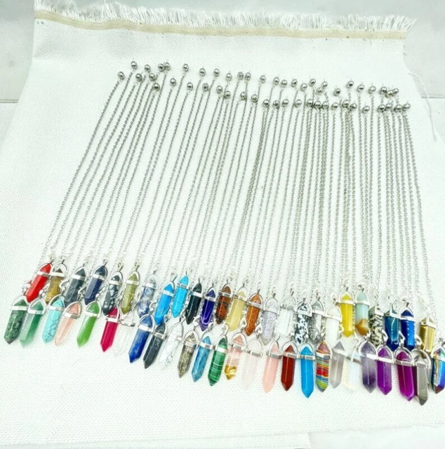 30PCS Natural Stone Quartz Crystal Reiki Chakra Chain Healing Pendulum Pendant