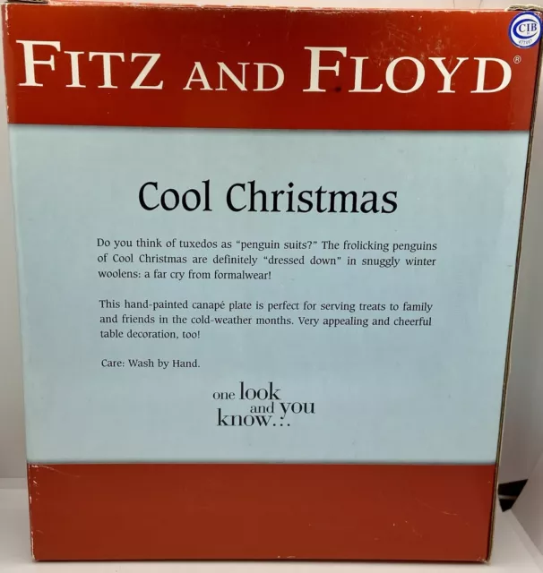 Fitz and Floyd Cool Christmas Canapé Plate, Penguin, Winter, NIB, Snack Tray 2