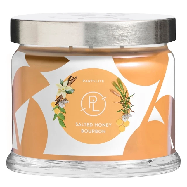 Pot Avec 3 Mèches Partylite - Parfum Cidre Kaki - Neuf Dans Son Emballage