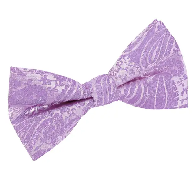 Lilac Mens Bow Tie Woven Floral Paisley Pre-Tied Wedding Bowtie by DQT